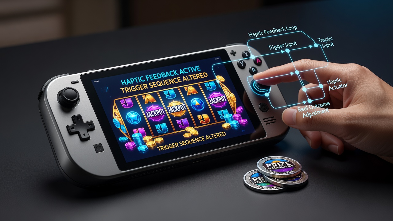 Haptic feedback device integrated into a handheld gaming controller during a reel competition