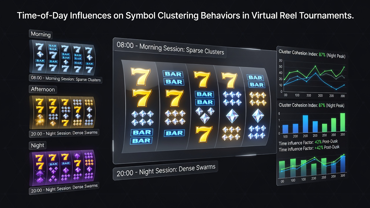 Analysis of symbol clustering patterns across different times of day in virtual reel tournaments