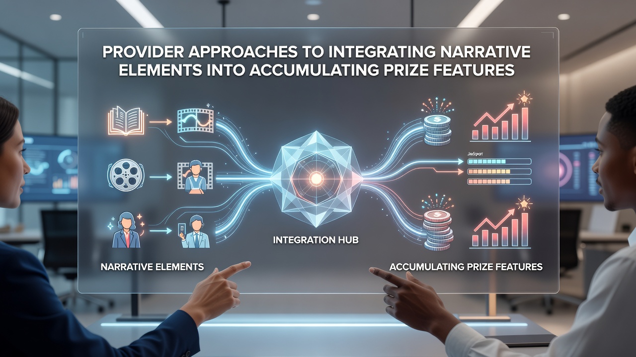 Slot game interface displaying narrative-driven accumulating prize meter with story elements
