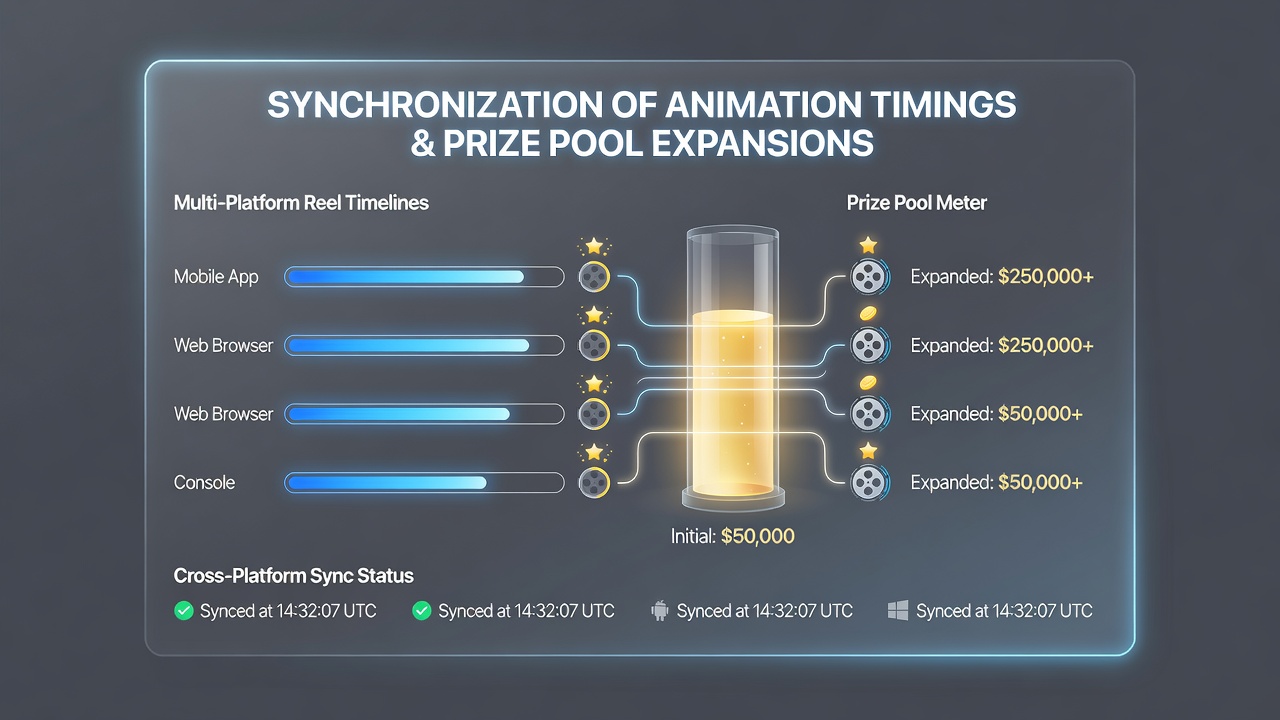 Detailed view of animation timing synchronization during prize pool growth in reel tournaments